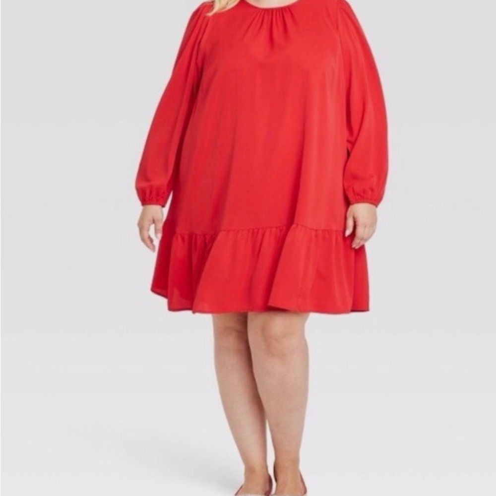 Ava & Viv Red Swing Dress XXL Plus Size | Long Sleeve | Like New